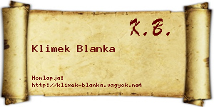Klimek Blanka névjegykártya